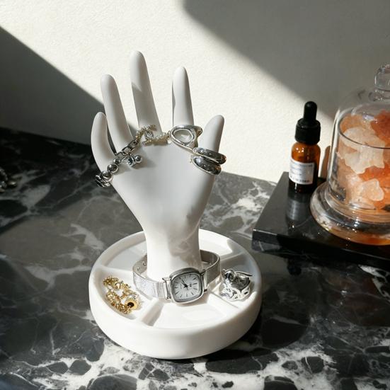 Jewelry Storage Rack with 5 Finger Shape Sculpture Smooth Rounded Design Jewelry Organizer for Rings Bracelets Necklaces Earrings
