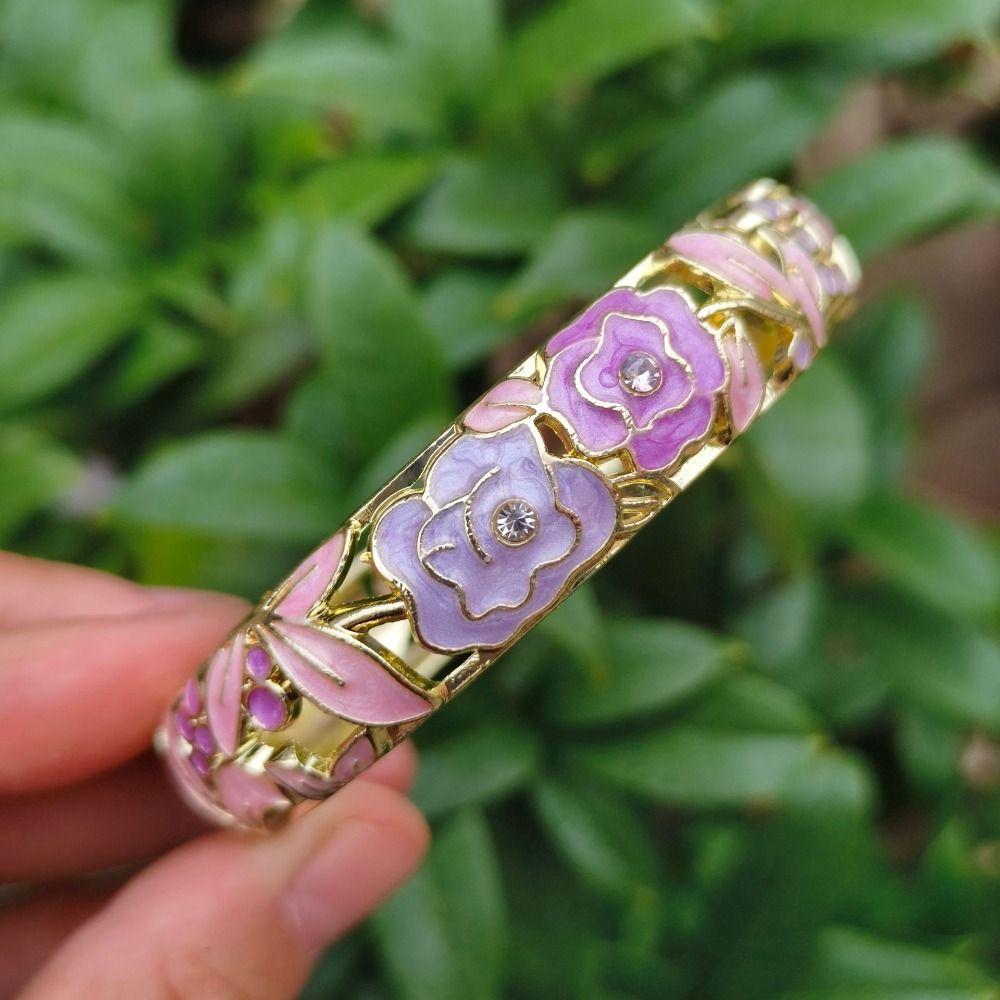 1,4 cm Pfingstrosen-Filigranblumen-Armreif Breiter Damen-Handarmreif Geschenke für Frauen Mädchen