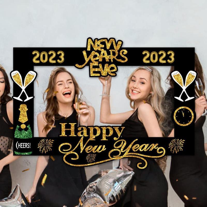 2023 Happy New Year Paper Photo Booth Props Frame Glasses Set Merry Christmas Decorations For Home Ornaments Xmas Party Supplies