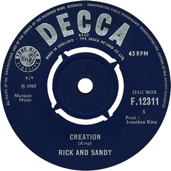 

7inch Record RICK & SANDY - Creation F12311 Decca 1965 UK Pop Used