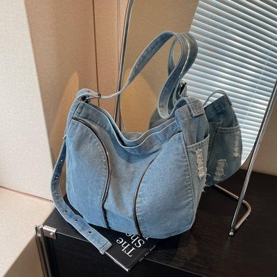 Casual Denim Messenger Bag Women's Personality Slack Large Capacity Bag Trendy Versatile Lightweight Shoulder Bag