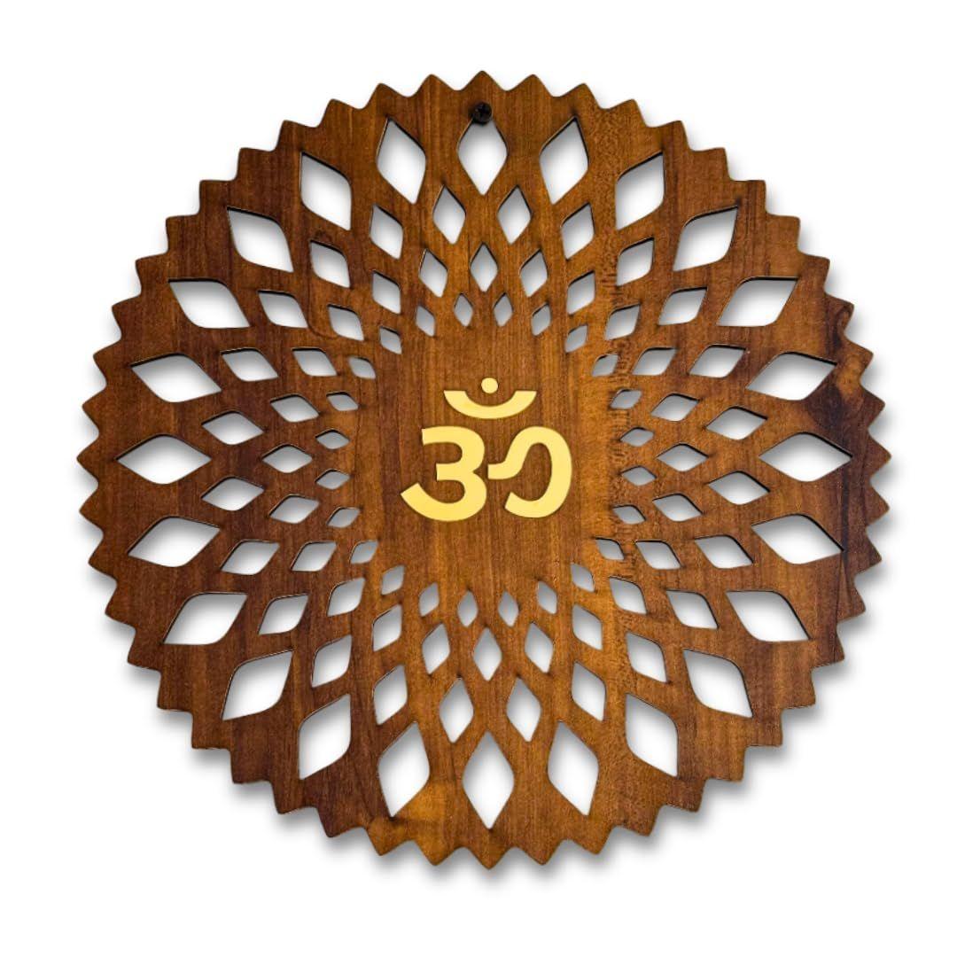 Gloridec Wooden Om Wall Hanging | 12x12 inch Spiritual Wall Art with Golden Om Symbol