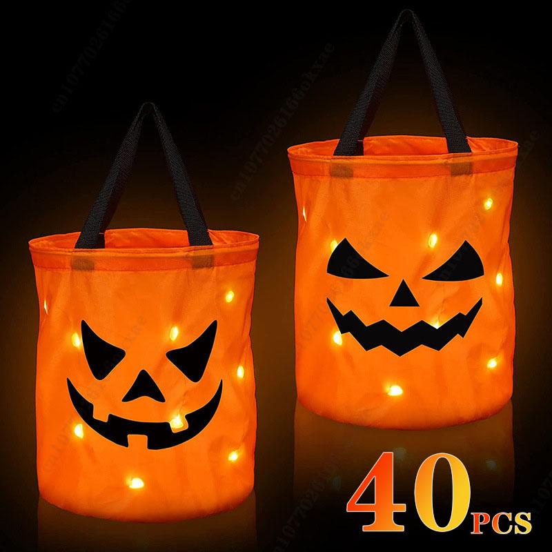 

1-40PCS Handheld Glowing Pumpkin Bags New Glowing Bags Halloween Birthday Gift Bags LED Glowing Pumpkin Bags for Decoration 30x25cm