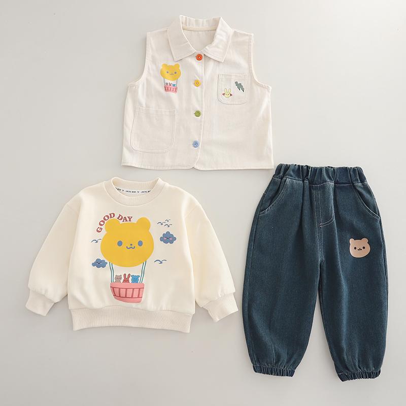 Boys' Long Sleeved 3-piece Set, 0-5-year-old Children's Autumn and Winter Cartoon Print Set, High-quality Clothes for Babies