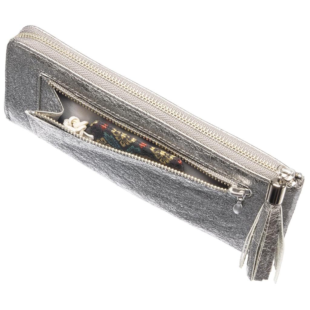 FRANCK ROSSINI Women's Metal Crush Leather Wallet with L-Shaped Zipper, Lightweight and Easy to Use, Perfect as a Gift. Boxed in Silver.