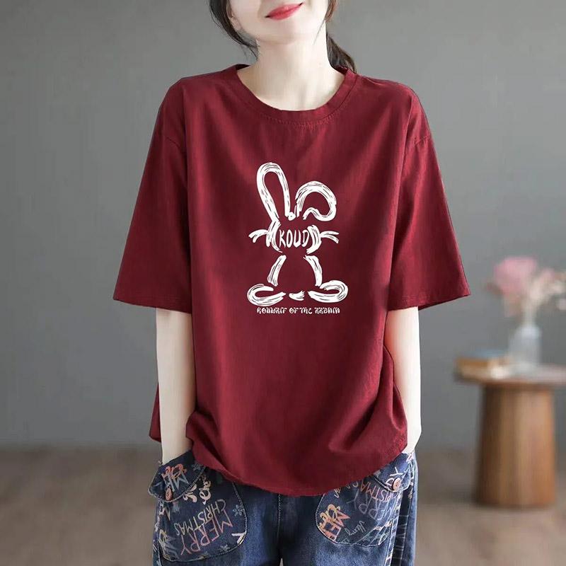 Women T-shirt Cotton Summer Large Size Soft Loose Printed Casual Pullover Blouse Top