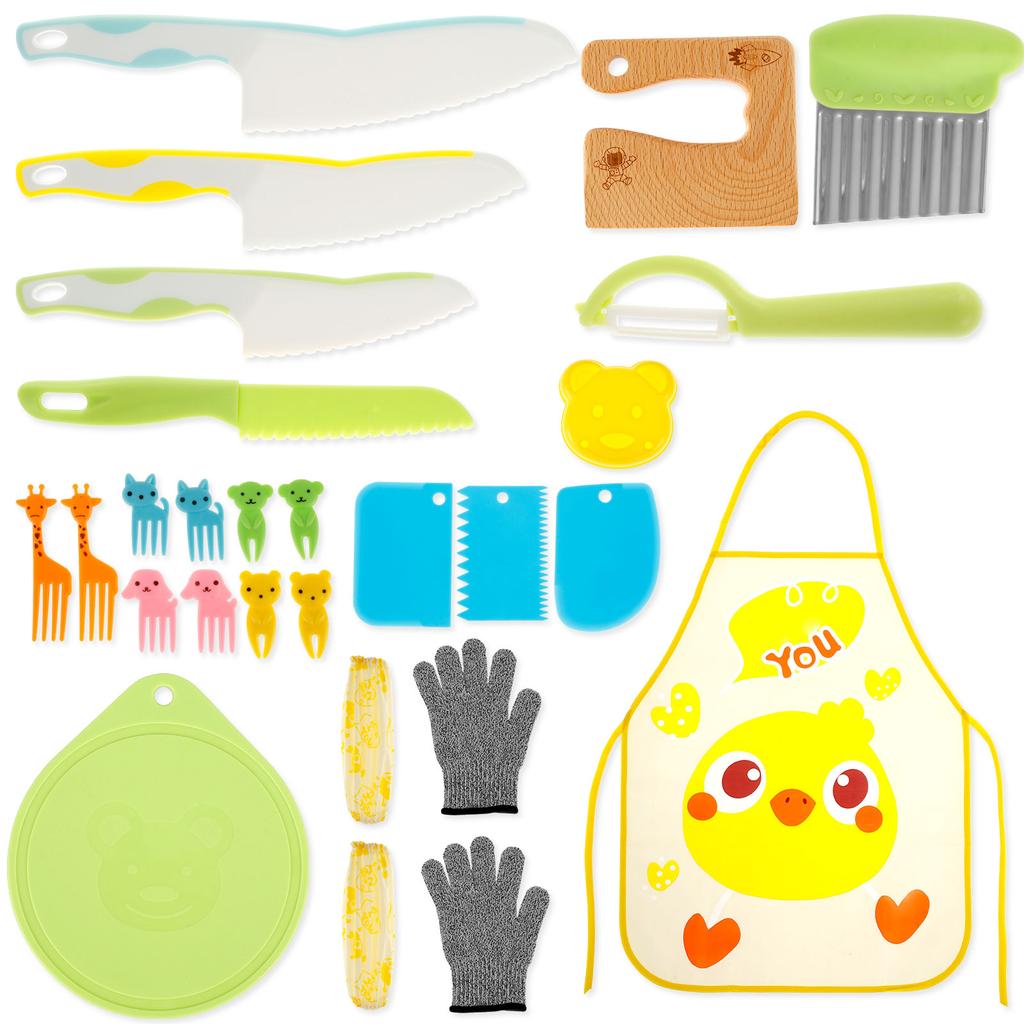 25/7pcs Kids Cooking Cutter Set Toddler Wood Cutter Plastic Fruit Knives Peeler for Kitchen Accessories Montessori Kids Cutter