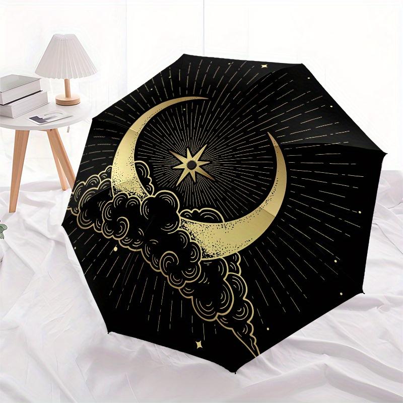 Golden Crescent Moon & Star Wall DecalUmbrella, Portable 3-Fold Umbrella for Men & Women,Christmas Gift ES102