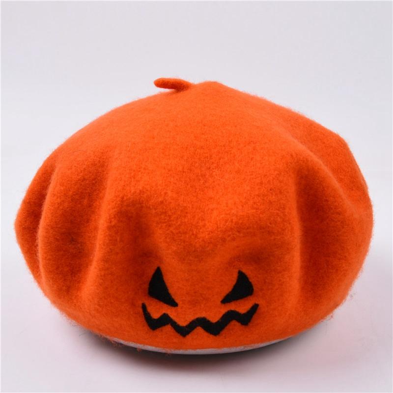 Embroidery Halloween Gift Party Solid Color Spring Autumn Beret Wool Keep Warm Women Halloween Hat Painter Hat