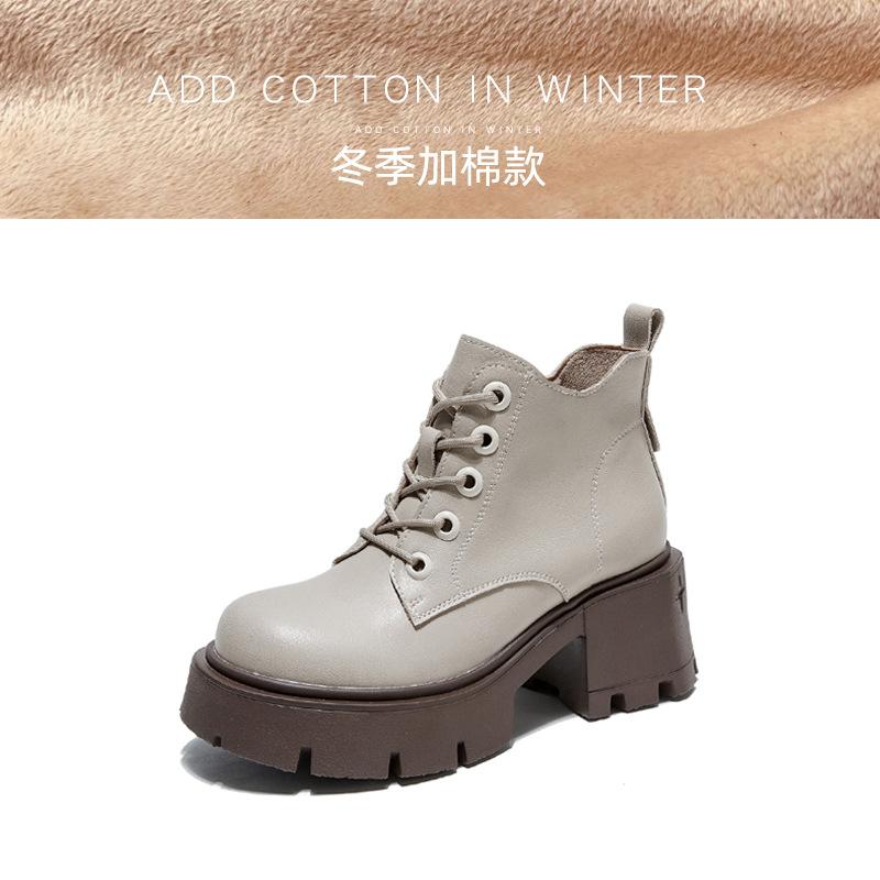 Autumn and winter new thick heel Martin boots women's leather round head small height increase short boots women's boots tide