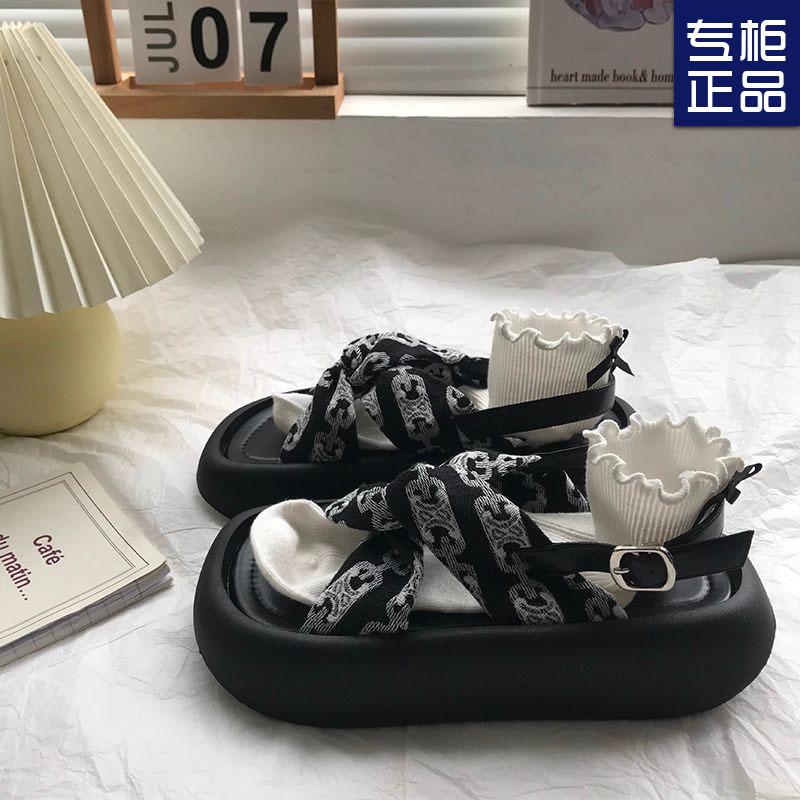 Black Platform with Skirt Sandals Women's New Spring French Fairy Style Roman Shoes