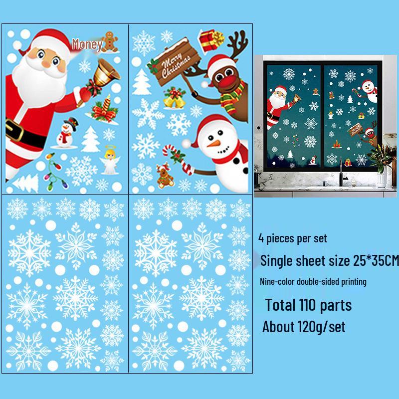 Doppelseitige Weihnachtsfensteraufkleber: Weihnachtsmann, Schneemann, Schneeflocke & Rentier Aufkleber