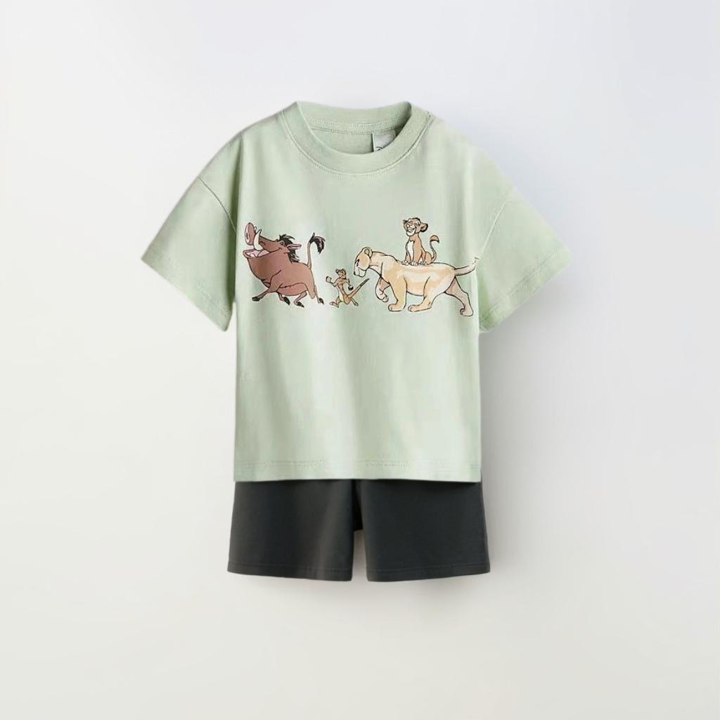 Mickey Print Cute Girl Boy Short Sleeved Set Summer Cartoon Fashion T-shirt+shorts 2-piece Set Children's Clothing Set