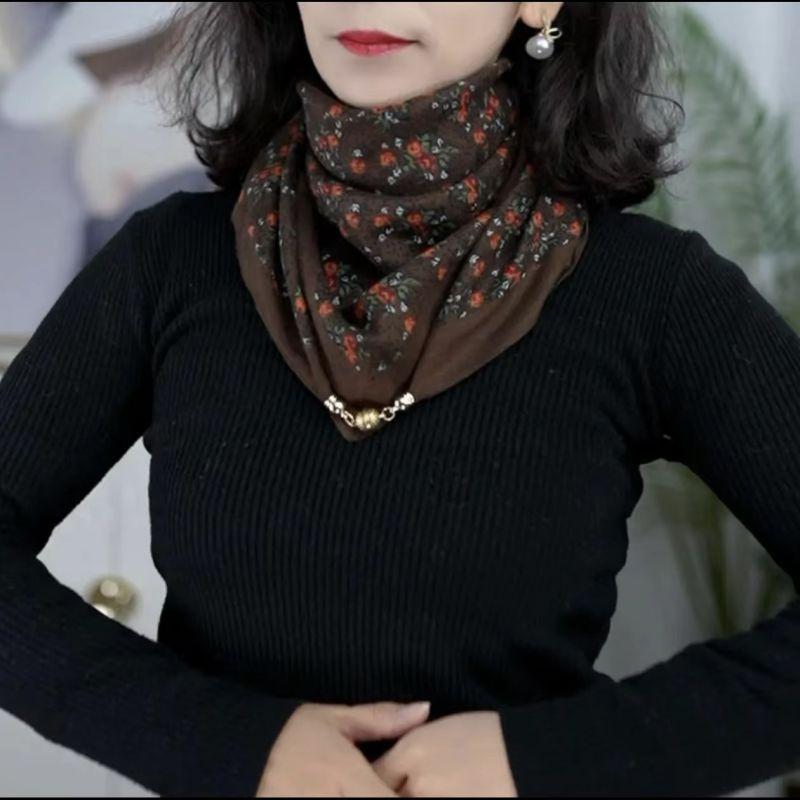 Small Gold Ball Magnetic Buckle 65Cm Cotton And Linen Texture High Sense Women'S Neck Protection Small Scarf Versatile Silk Scarf