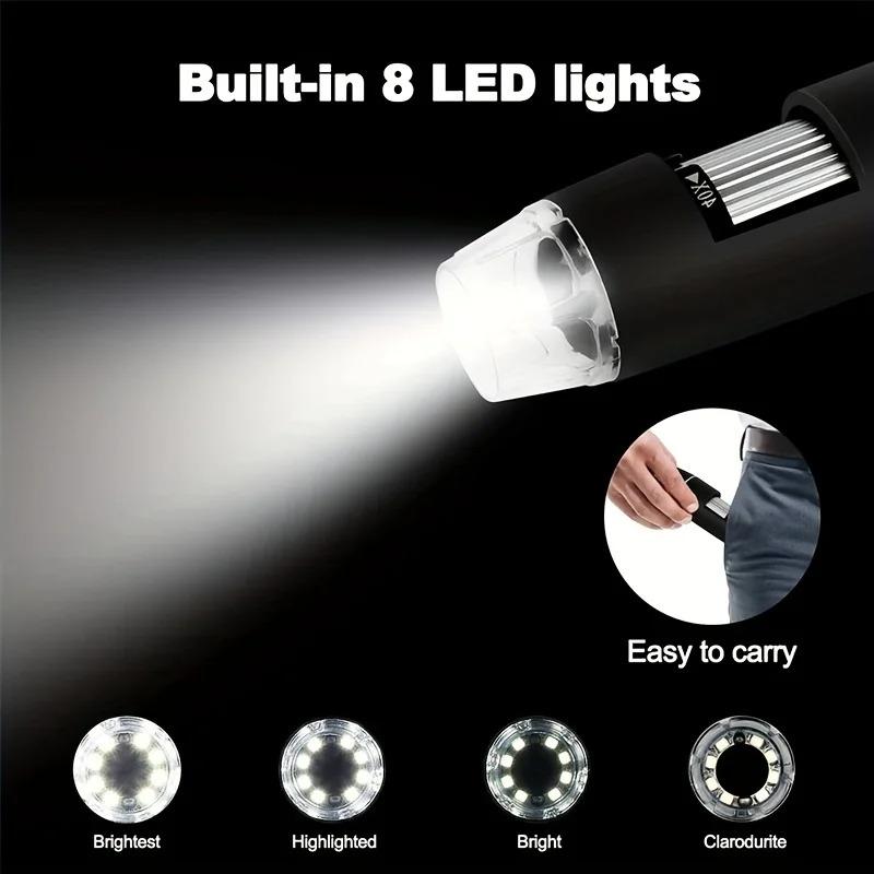 Adjustable 1600x Magnification 3 In 1 Usb Hd Desktop Electronic Digital Microscope Plastic Bracket 8 Led For Pc Phone