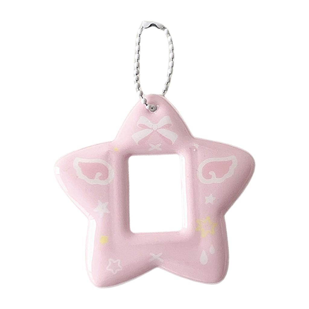 1 Inch Photo Holder Portable Photocard Holder with Keychain Star Shape Photo Card Sleeve for Students Office Workers