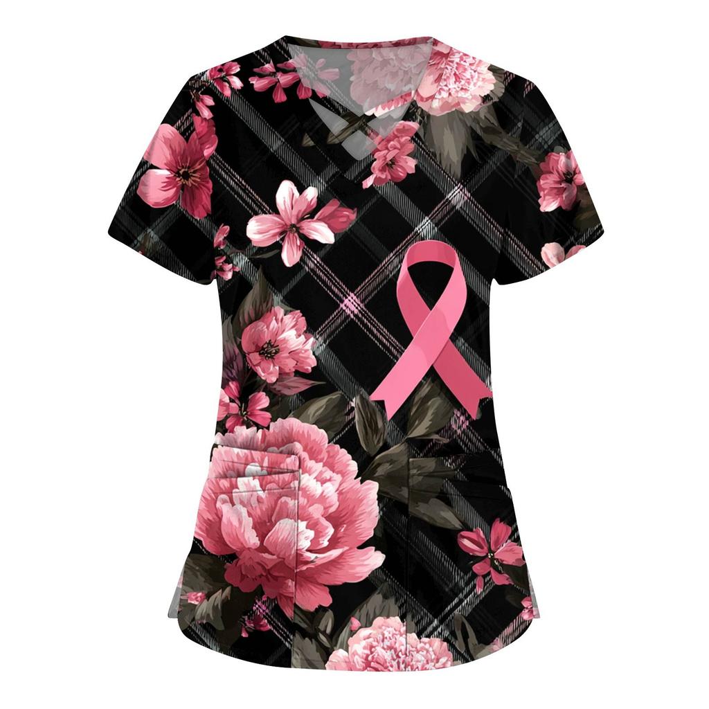 Dámská móda V-výstřih Krátký rukáv Kombinézy Kapsa s dvojitou vrstvou Tištěná trička Oblečení