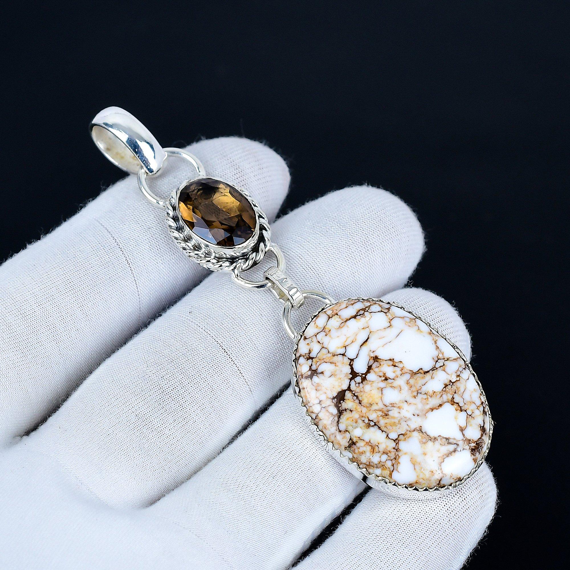 

Wild Horse Jasper Pendant, 925 Sterling Silver Handmade Jewelry, Smoky Topaz Silver Pendant, Party Wear Jewelry For Women s, Pendant Christmas Gift 8 Cm