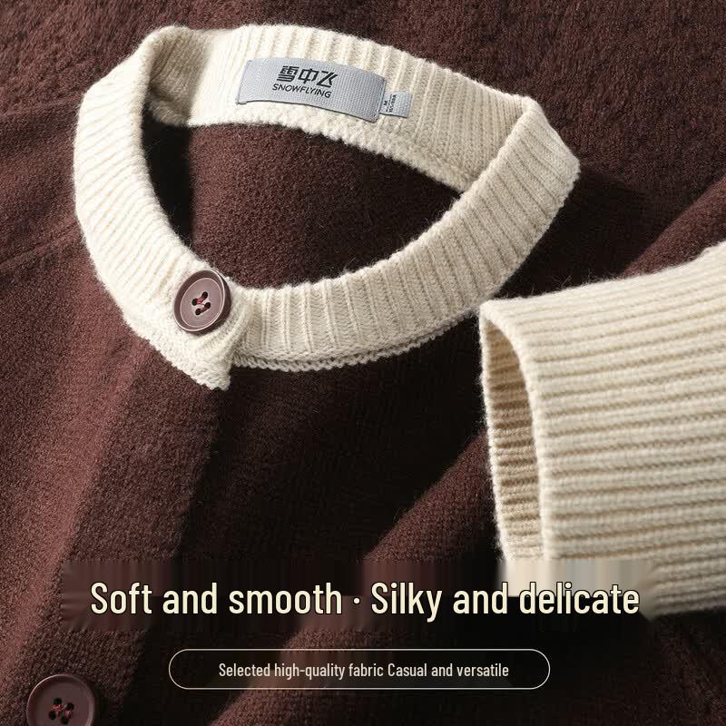 SNOWFLYING Women s Contrasting Crew Neck Knit Cardigan M