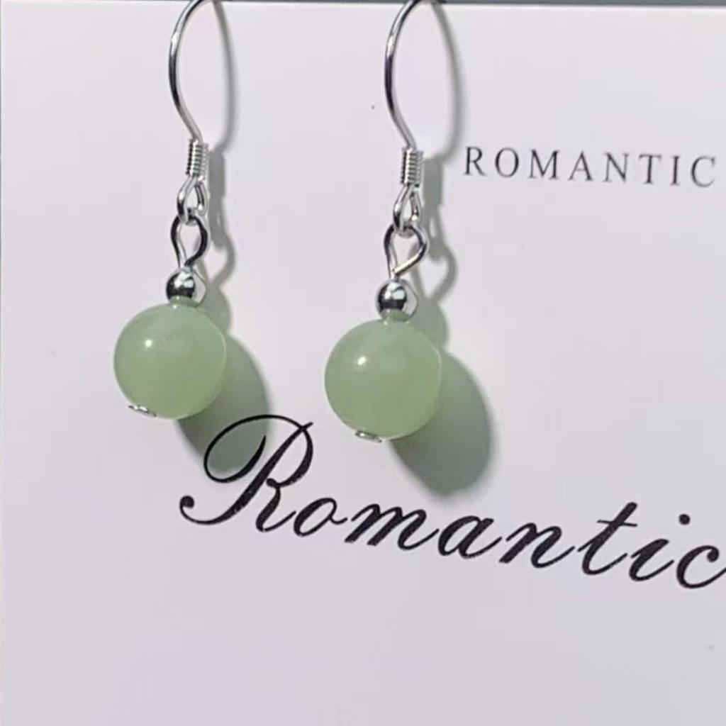 Hetian Jade Round Bead Earring Hooks - Simple, Elegant Hanfu Style