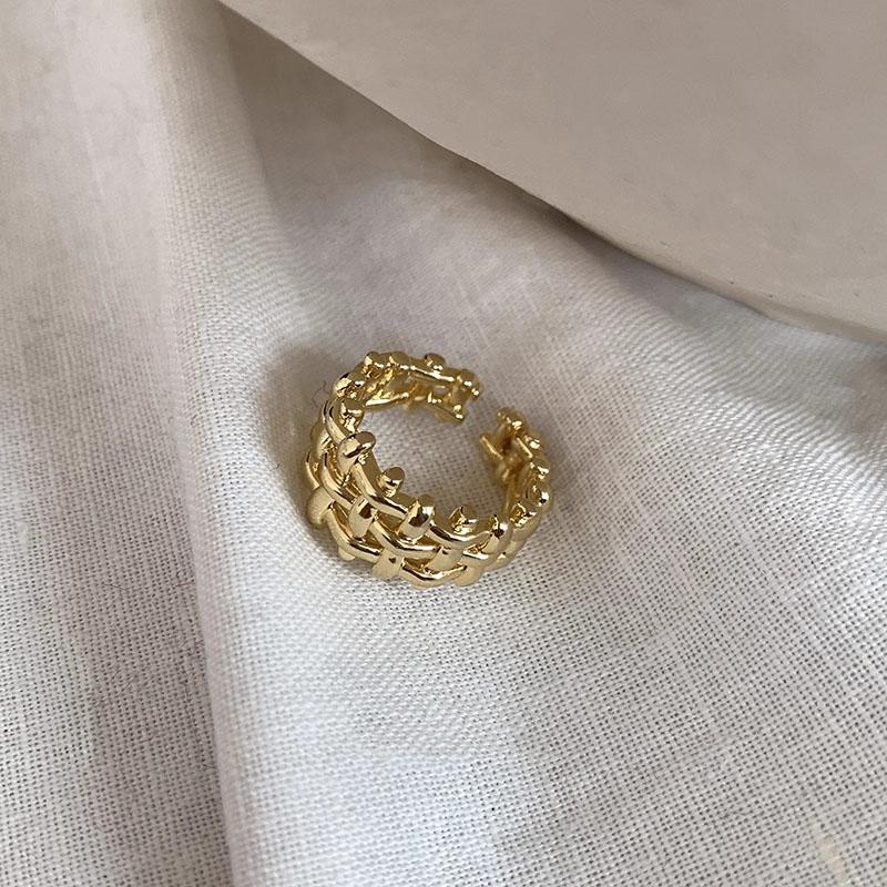 Foxanry Gold Color Hollow Grid Geometric Rings For Women Couples Classic Personality Minimalist Fashion Creative Party Jewelry