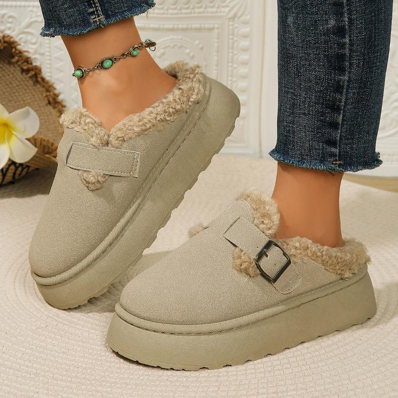 Fashion Winter New Plus Size Wool Cotton Slippers Round Toe Platform Sole Plus Fleece Lazy Cover Feet Warm Snow Mopping