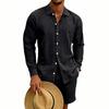 Men's Cotton And Linen Casual Long-Sleeve And Shorts Set