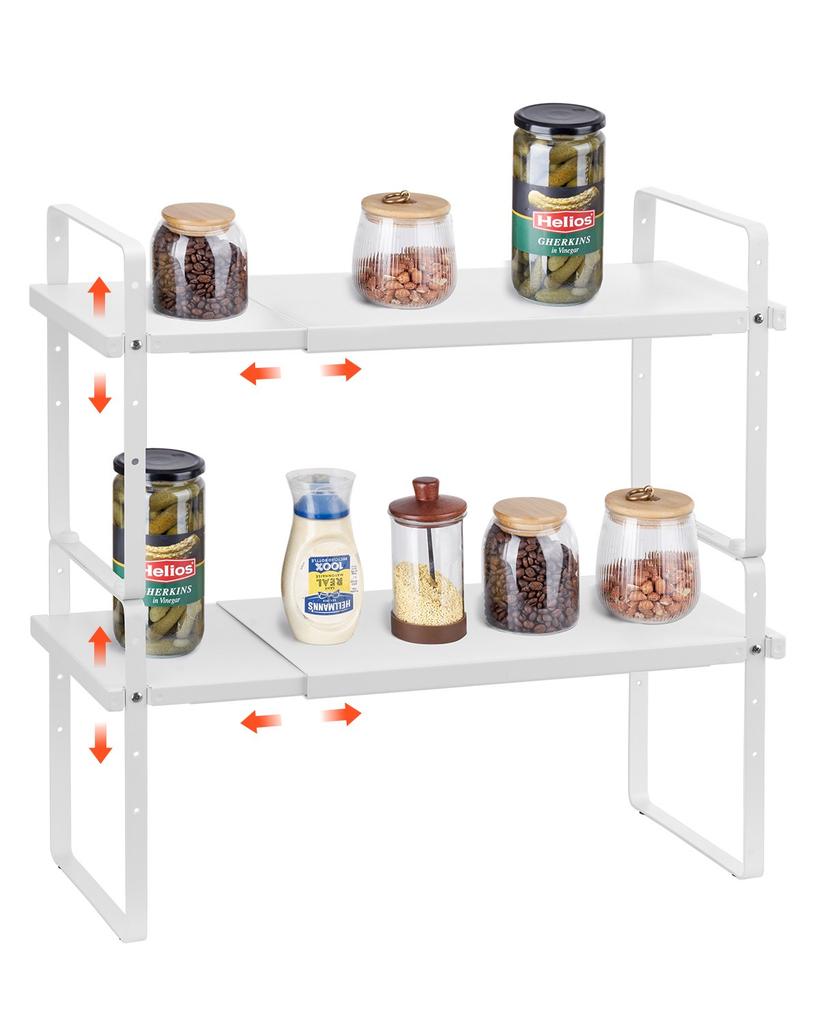 VEVOR Adjustable Kitchen Cabinet Shelf Organizer, Expandable 2 Tier Cabinet Shelf, Stackable Countertop Organizers and Storage Shelf Risers