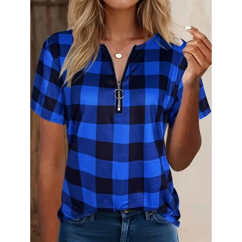 Summer Women's Short Sleeve Zipper T-Shirt