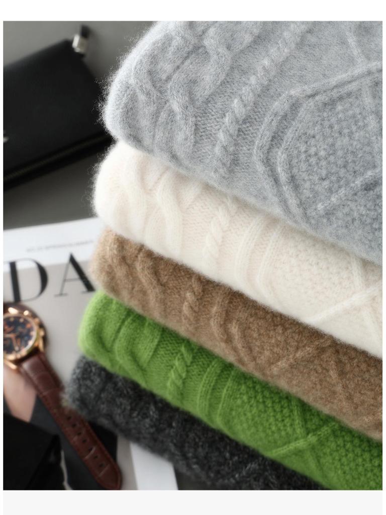 Three-Strand Thick Men's Wool Cable Knit Pullover – Round Neck, Loose, Plus Size for Autumn/Winter
