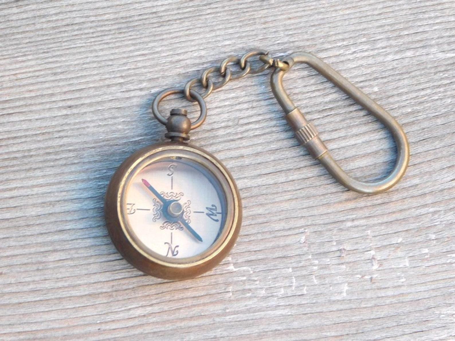 Personalized Engraved Compass Keychain Custom Brass Keyring Couples Anniversary Gift Boyfriend Valentines Gift Nautical Style Keychain