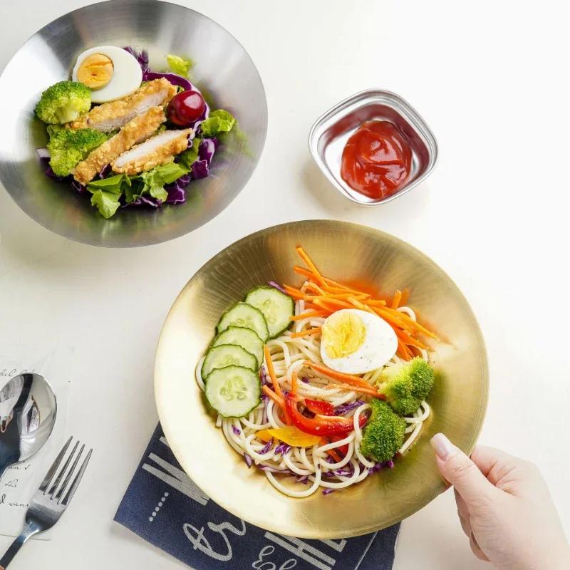 Stainless Steel Ramen Bowl Rice Salad Noodle Soup Bowl Home Restaurant Food Serving Dish Pickled Cabbage Bowl Silver Soup Bowl