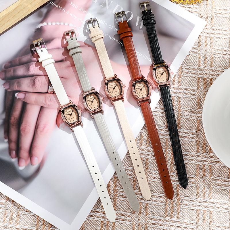 Female Leather Band Watch Simple Wine Bucket Square Women's Watch Quartz Wristwatch