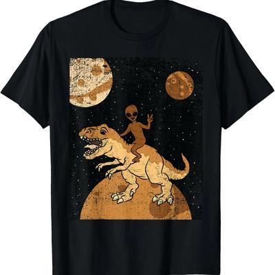 Alien Riding Dinosaur Black History Month Funny BLM T-Rex T-Shirt