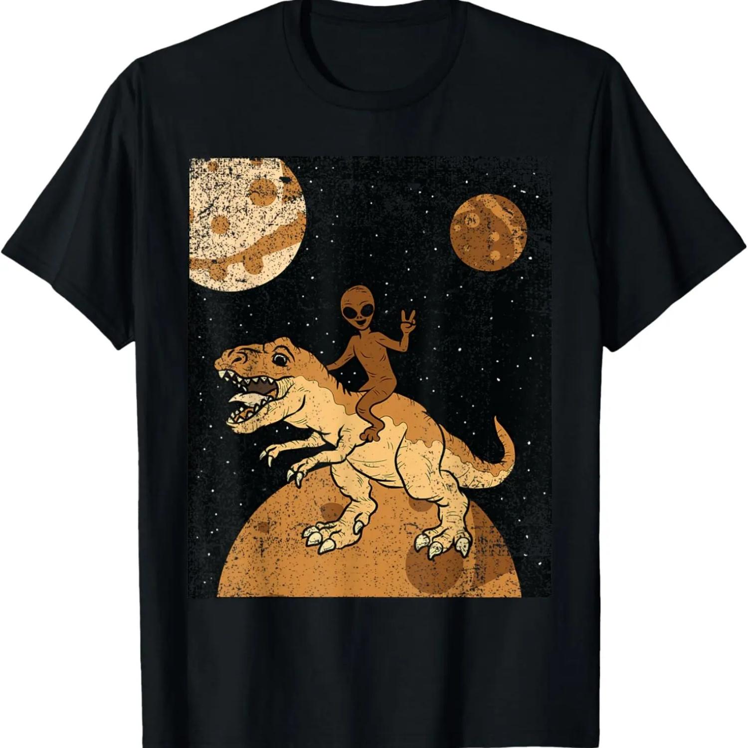 

Инопланетянин едет на динозавре Месяц черной истории Забавная футболка BLM с тираннозавром XXXXXL чёрный
