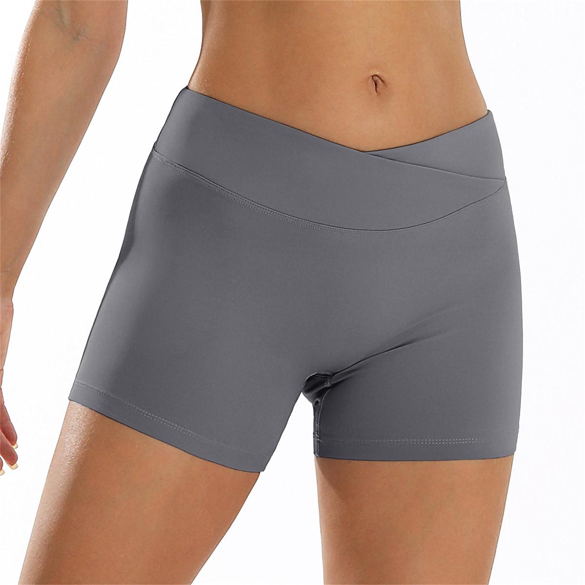 

Телесные шорты с высокой талией и перекрестной деталью для йоги и бега с эффектом пуш-ап для ягодиц для женщин Small серый