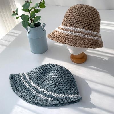 Women's Round Bucket Hat Summer Hat Striped Hat