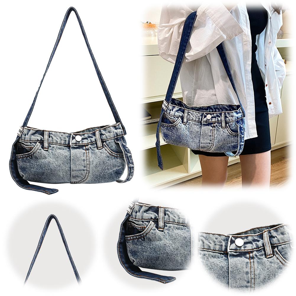 

Denim Underarm Purse with Zipper Women Satchel Purse Vintage Handbag for Work Travel