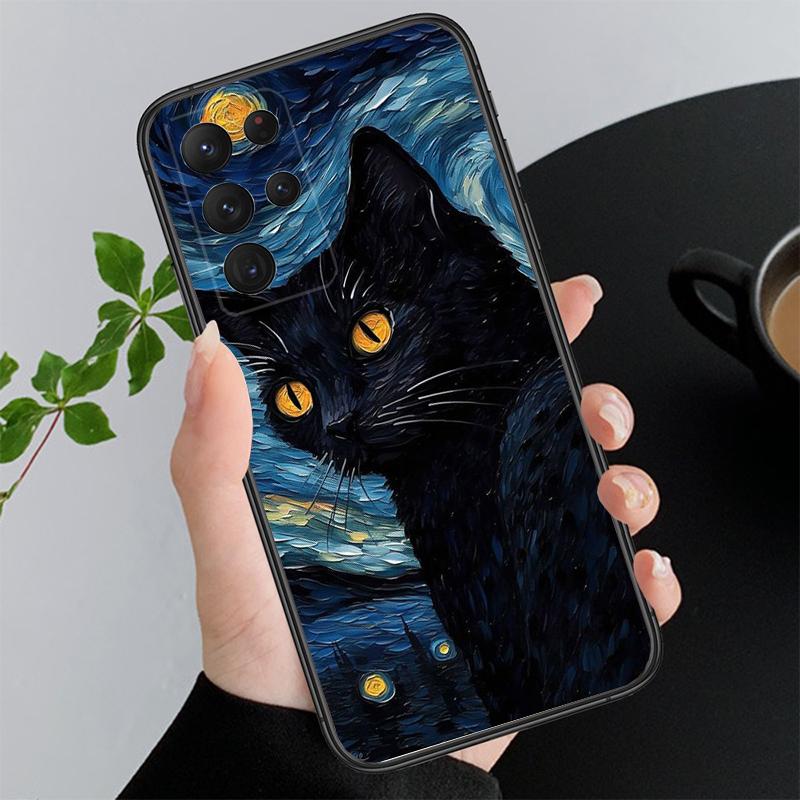 Retro Oil Painting Van-Gogh Cat Phone Case For Samsung Galaxy A52S A04S A21S A33 A23 A13 A14 A32 A52 A53 A54 A51 A71 M51