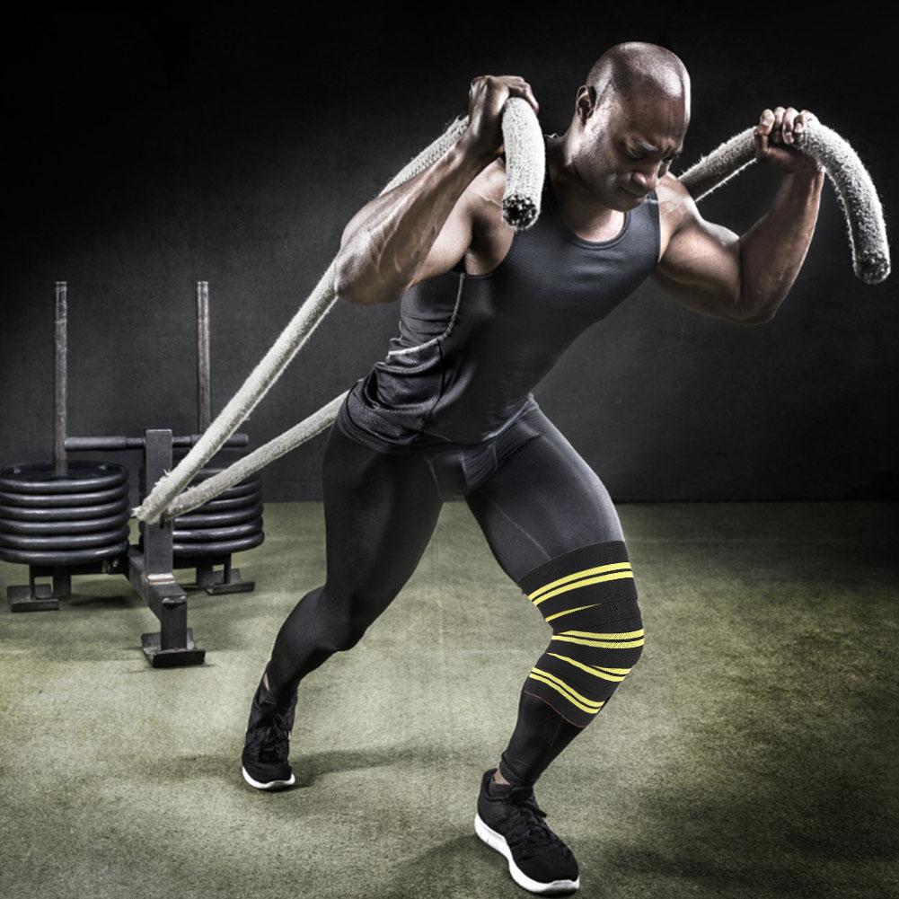 Fitness Knee Bandage Elastic Kneepad Straps for Gym Weightlifting Outdoor Sports (Black&Yellow)