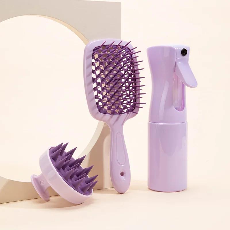 3pcs set Scalp Massage Comb Hollow Out Comb Shampoo Massage Brush For Bath Hair Washing Spray Bottle Salon Hairdressing Tools