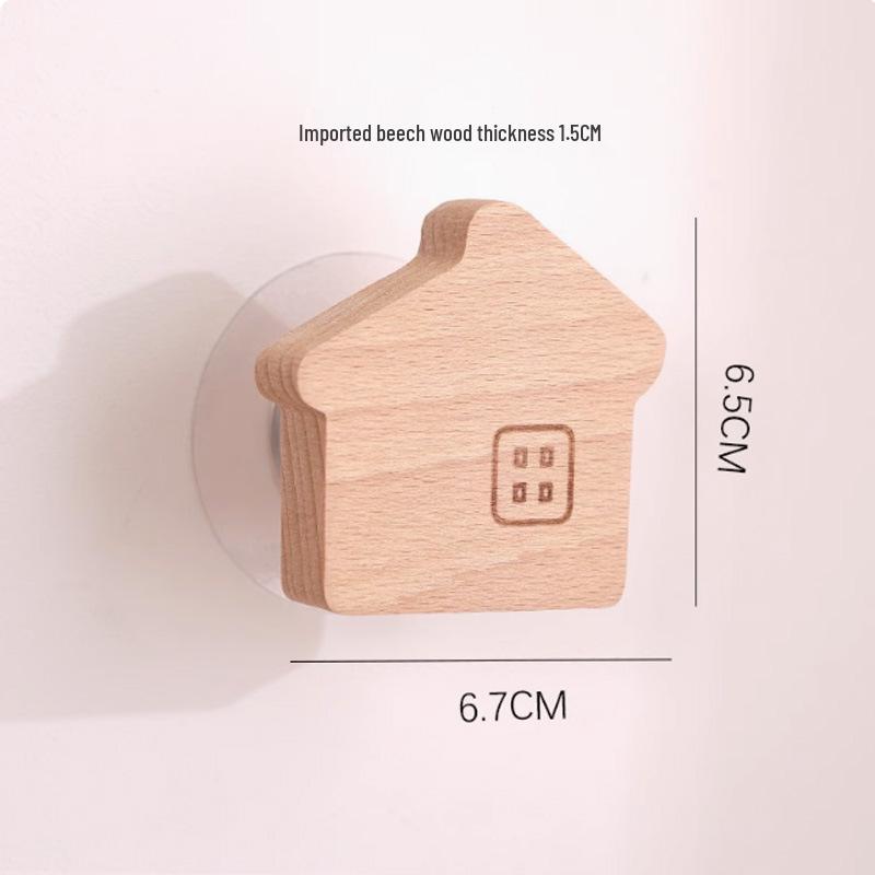 Creative Beech Wood Adhesive Hooks – Funny Animal Design Coat & Hat Hooks for Behind-the-Door Use