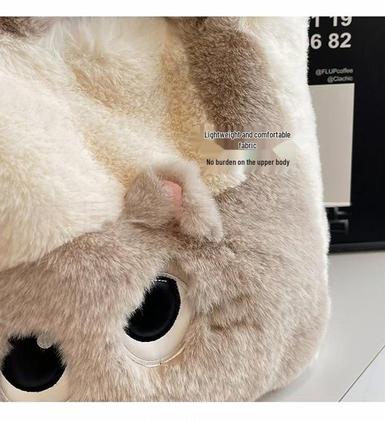 2026 Cute Cat Color Block Tote: Plush Single Shoulder Bag, Lightweight, Large Capacity