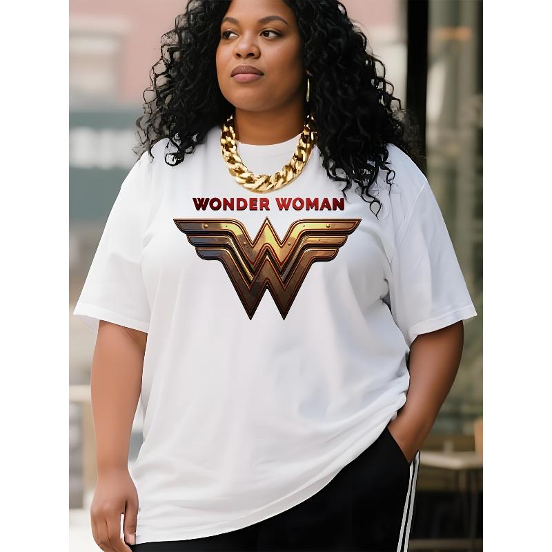 European size Justice League Women'S Wonder Woman Logo Graphic T-Shirt - L-5XL, All-Season Comfort Casual Crew Neck Short Sleeve