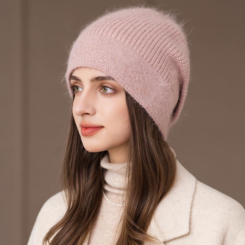 Thick Rabbit Fur Pullover Hat Women's Ear Protection Knitted Hat