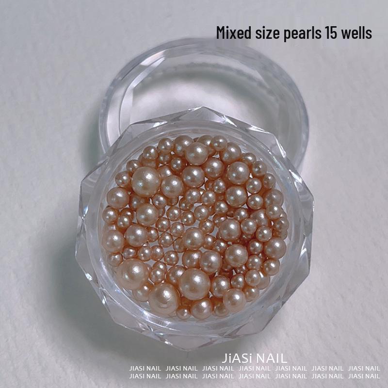 Christmas 12-Grid Mixed Color Pearl Nail Art High-Gloss 3D Beads Decorations