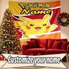Personalizovaná tapiserie s potiskem Pokémonů a vlastním jménem, Nástěnná dekorace, Ložnice, Kolej, Byt, Obývací pokoj, Pozadí pro párty, Dárek k narozeninám