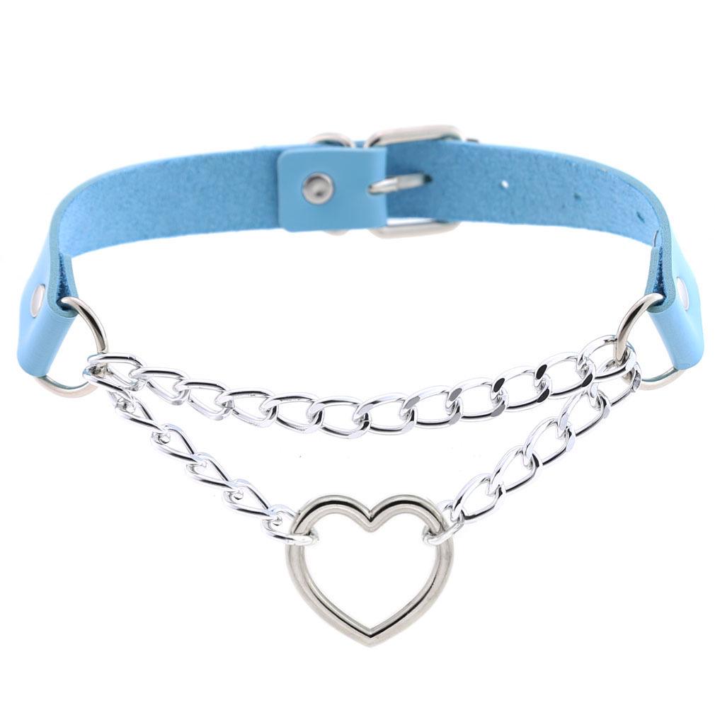 Pastelově gothický choker srdíčkový obojek pro dívku cosplay Harajuku náhrdelník krční pásek choker Kawaii růžové estetické doplňky