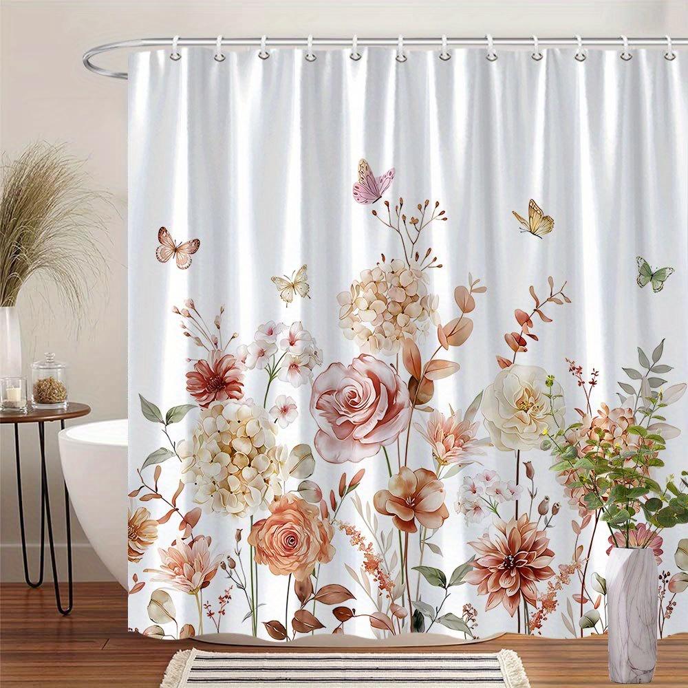 

Autumn Floral Shower Curtain - Elegant Fall Flowers And Leaves For Bathroom Decor - Warm And Inviting Home Accessory W60H190(CM)-1 Pcs