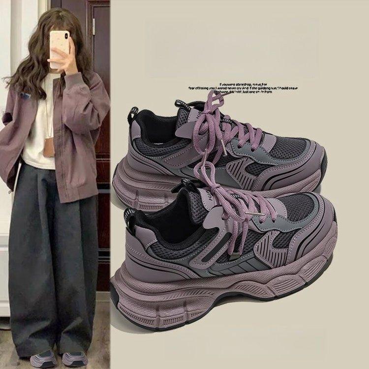 Amerykańskie retro fioletowe buty typu "dad shoes" wiosna i lato nowe małe podwyższenie obcasa codzienne sportowe buty typu "dad shoes"